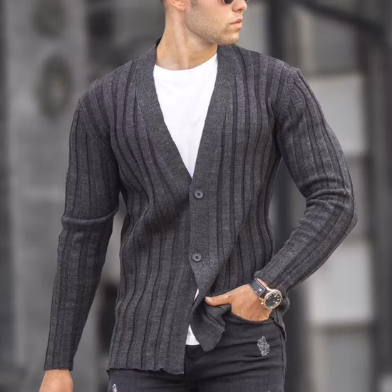 Cárdigan de abrigo tipo suéter de color sólido de talla grande de invierno para hombre